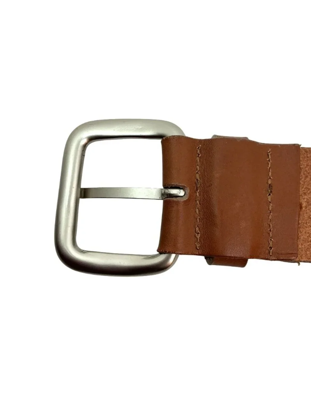 Talbots Italian Genuine Leather Belt Silver Buckle Womens Large Brown